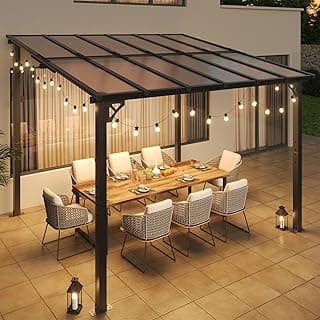 Aoxun 10' x 12' Gazebo for Patio, Gazebo Pergola with Sloped Roof, Large Wall-Mounted Heavy Duty Awnings, and LED Outdoor Waterproof Hanging Lights, for Backyard, Deck, Patio