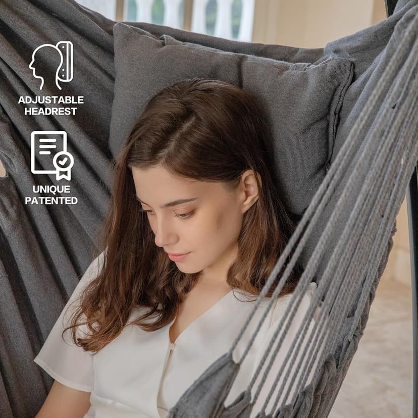 PNAEUT Hammock Chair with Stand Indoor Outdoor, Hanging Egg Swing Chair with Patented Adjustable Pillow, 2 Cushions, Bag, for Bedroom Balcony Patio, Stand 350lbs / Chair 500lbs Capacity (Dark Gray)