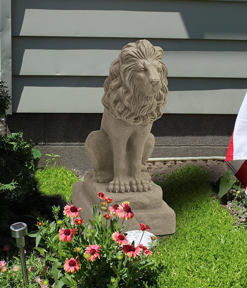 EMSCO Group Guardian Lion Statue – Natural Sandstone Appearance – Made of Resin – Lightweight – 28” Height
