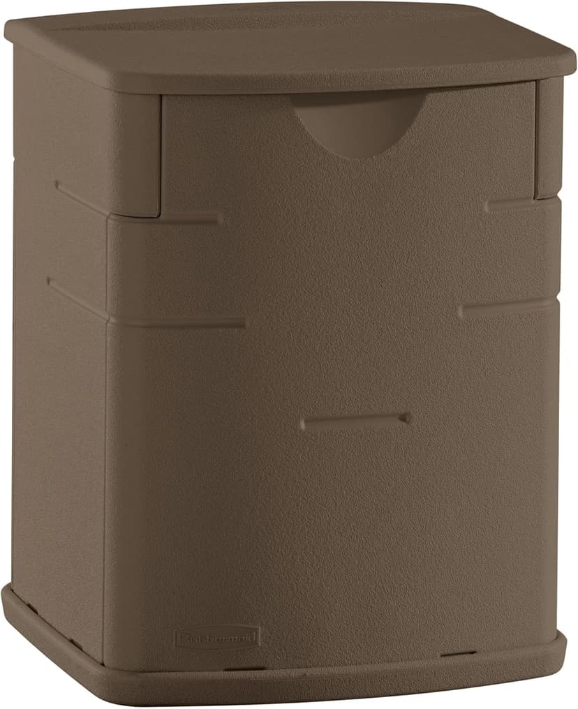 Rubbermaid Small Resin Outdoor Storage Deck Box (19 Gal), Weather Resistant, Brown, Deck Organization for Home/Small Garden Tools/Grilling Accessories/Pool Supplies