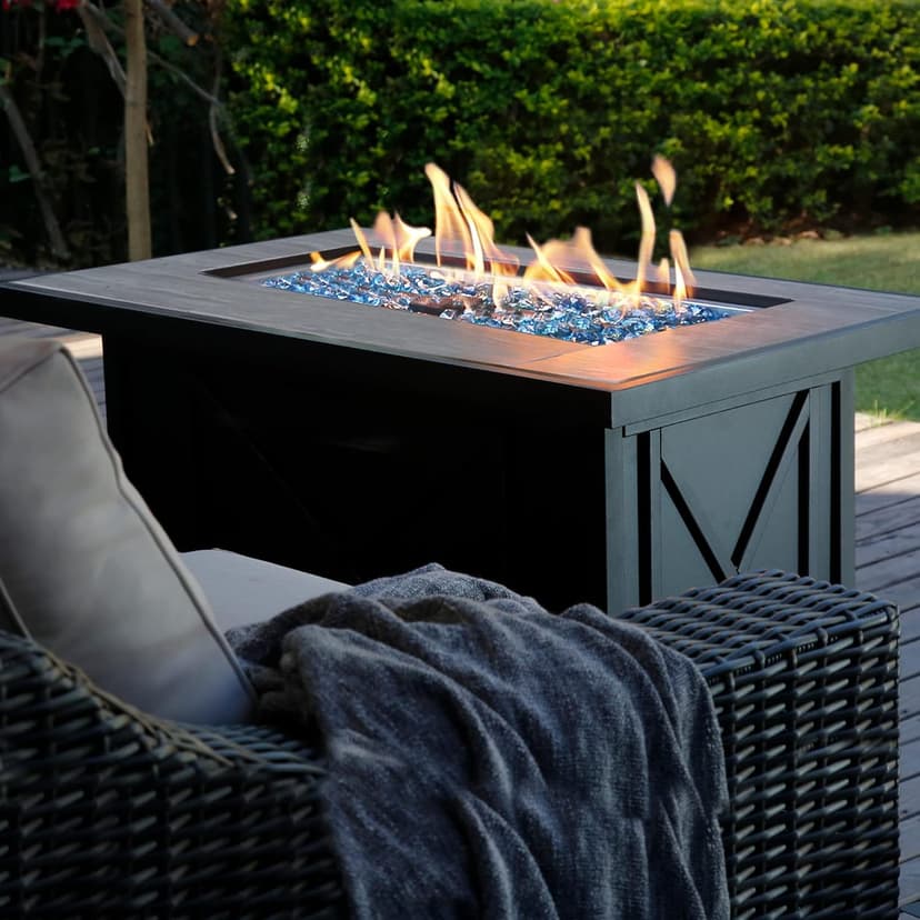 BALI OUTDOORS Fire Pit Table Propane Gas Firepit Rectangular Fire Table 42In 60,000 BTU for Outside Patio Backyard Deck Balcony
