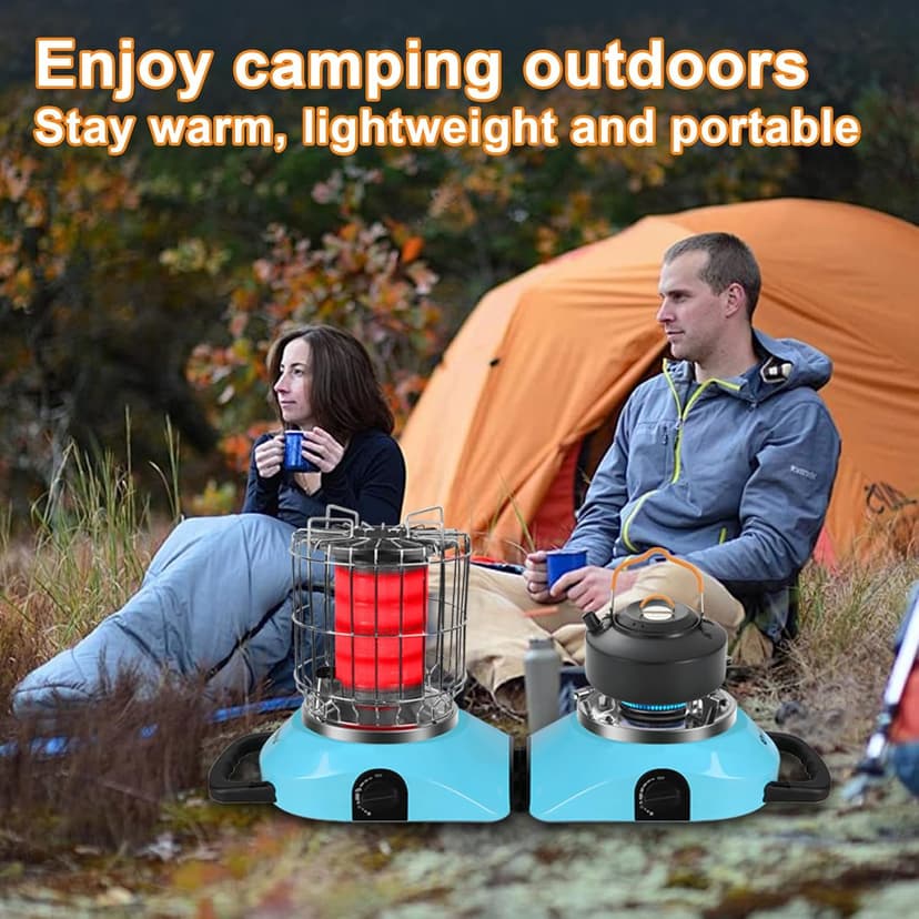 2 in 1 Foldable Propane Heater and Stove, 11000 BTU Portable Propane Heater & 5100BTU Gas stove Suitable for 1LB & 20LB Gas Cylinder,for Patio, Camping, Tent, Ice Fishing, Hunting