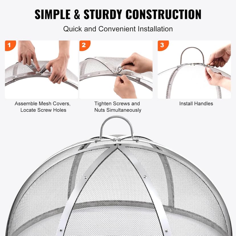 Firepit Spark Screen Lid, 36" Diameter, Outdoor Firepit Ring Cover Round Accessories, Fire Pit Metal Cover, Easy-Opening Stainless Steel Fire Ring Covers for Outdoor Patio Fire Pits Backyard