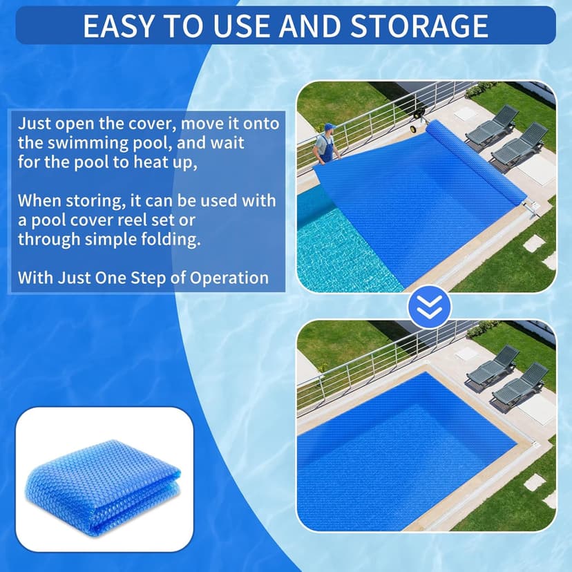 Evoio Solar Pool Covers, 12 x 24 Foot Solar Pool Blankets for Inground Above Ground Rectangular Swimming Pools, Heavy-Duty Floating Bubble Pool Hot Tub Spa Solar Covers Thermal Blanket (12 x 24 Ft)