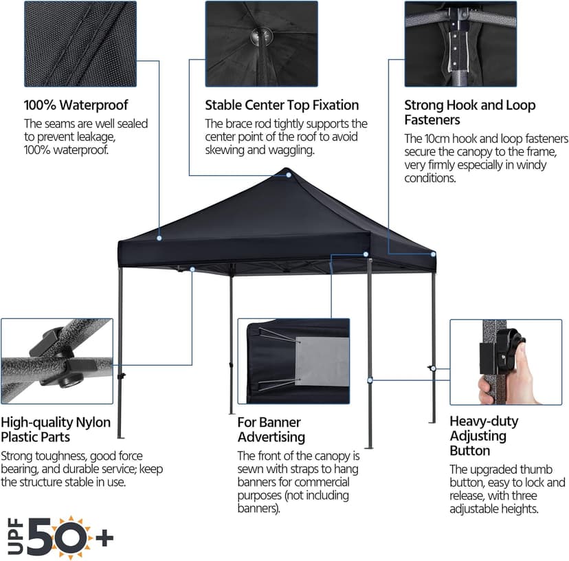 Yaheetech Canopy Tent, Commercial Instant Heavy Duty Canopy, 500D Waterproof Adjustable Canopy with Wheeled Carry Bag, 4 Sandbags and 4 Stakes (10x10, Black)