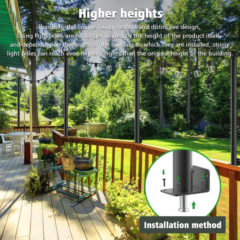 4 Pack String Light Poles,5Ft Metal Poles for Outdoor String Lights,Outdoor Light Poles with Post,Poles/Stand for Outside,Patio,Deck,Backyard,Garden Wedding,Party