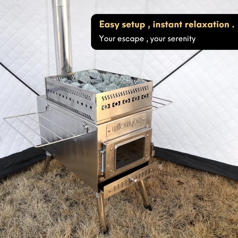 WillowyBe Portale Outdoor Sauna Set with Tent, Dry Sauna Wood Stove, Driftwood-infused Cooking for Friends