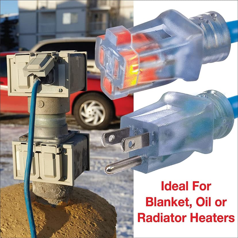Clear Power 15 ft Extreme Cold Weather Outdoor Extension Cord, Lighted End, 16/3 SJTW, Works Down to -50°C, Power Indicator Light, 3-Prong Grounded Plug, Blue, DCOC-0072-DC