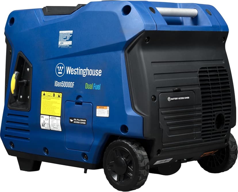 Westinghouse 5000 Peak Watt Super Quiet Dual Fuel Portable Inverter Generator, Remote Electric Start, Gas & Propane Powered, RV Ready 30A Outlet, Parallel Capable, Blue/Black