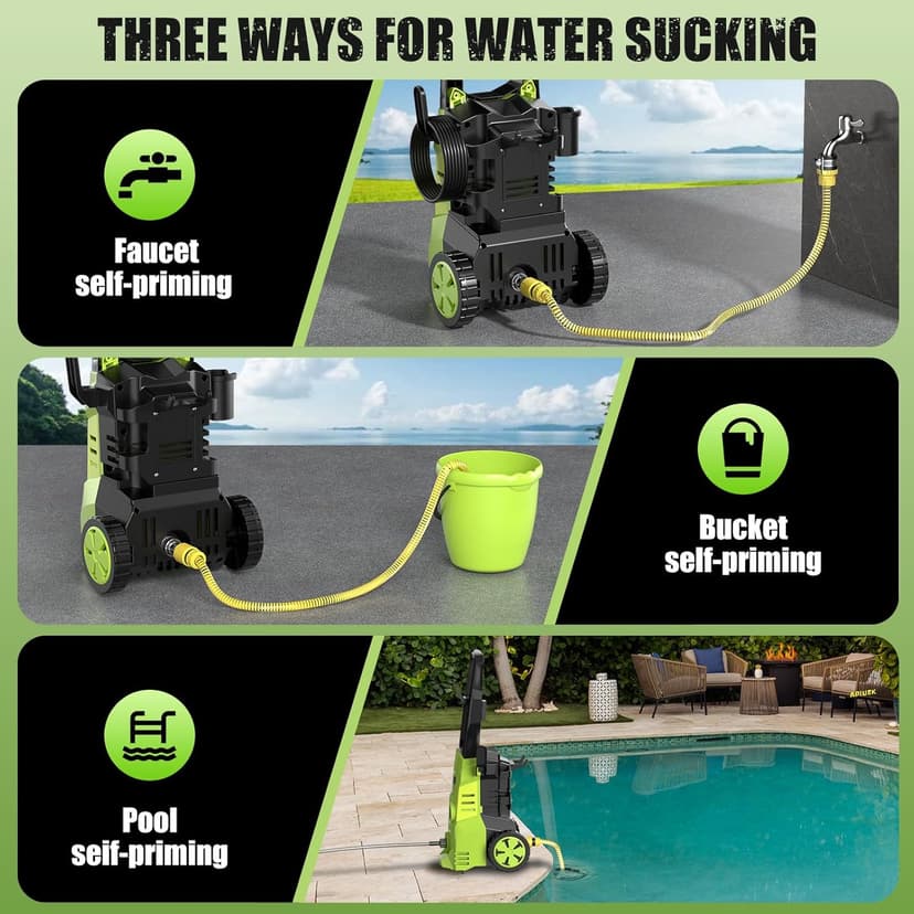 Electric Pressure Washer - GUIFIN Portable Power Washer with Soap-Adjustable Tank, Steel Spray Wand, 4 Pressure Tips, 6.6 FT Inlet & 23 FT Outlet Hose, 3800PSI & 2.4GPM, for Patio/Car/Driveway/Fence