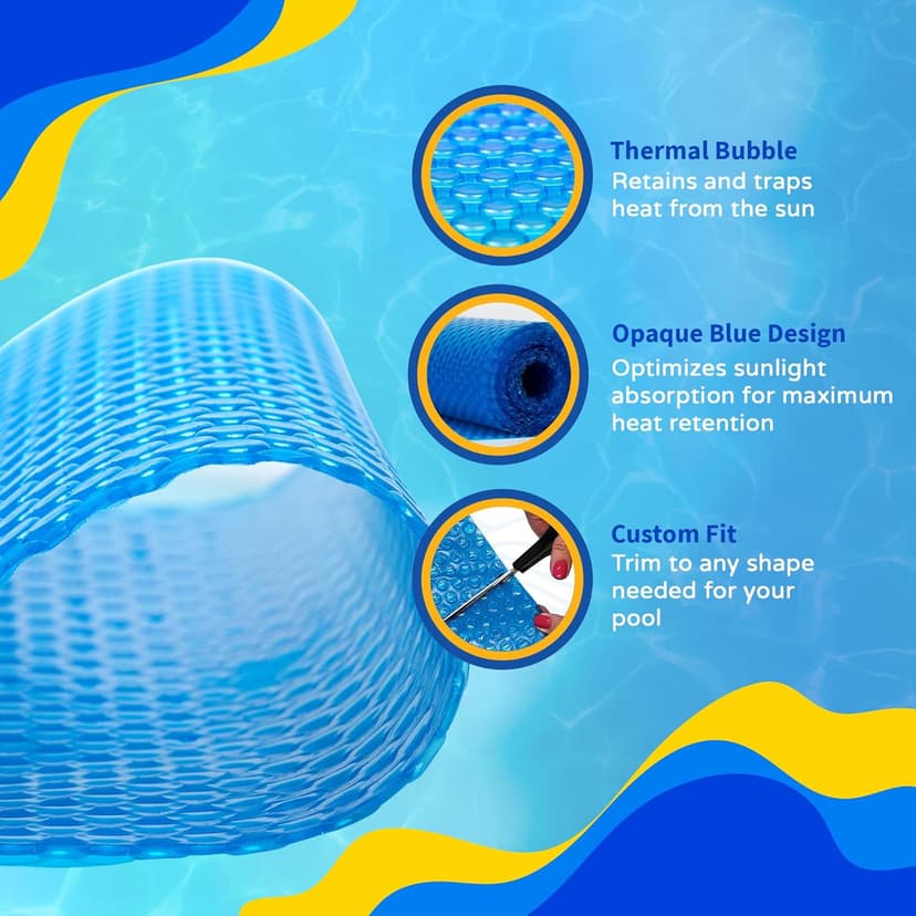 Blue Wave 16-ft x 32-ft Rectangular Pool Solar Blanket - 12-mil Solar Pool Cover with Thermal Bubbles to Retain Heat and Reduce Evaporation – Fade Resistant Pool Solar Cover for Inground Pool - Blue