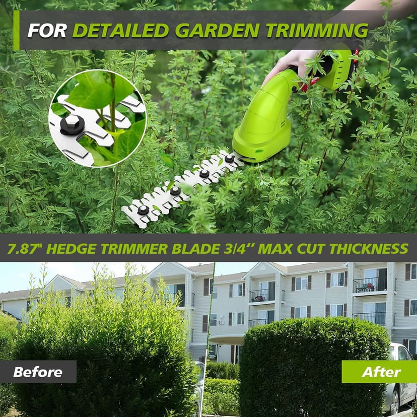 Cordless Hedge Trimmer & Grass Shears, 2 in 1 Electric Hedge Clippers/Grass Trimmer with 2 Pcs Battery and Charger Included, Hand Grass Cutter Bush Trimmer, 21V Hedge Shears for Gardening, Lawn, Yard