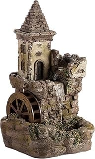 Alpine Corporation USA1164 Outdoor Floor Tiered Fairy Castle Waterwheel Water Fountain with Realistic Stone Look, 35", Brown