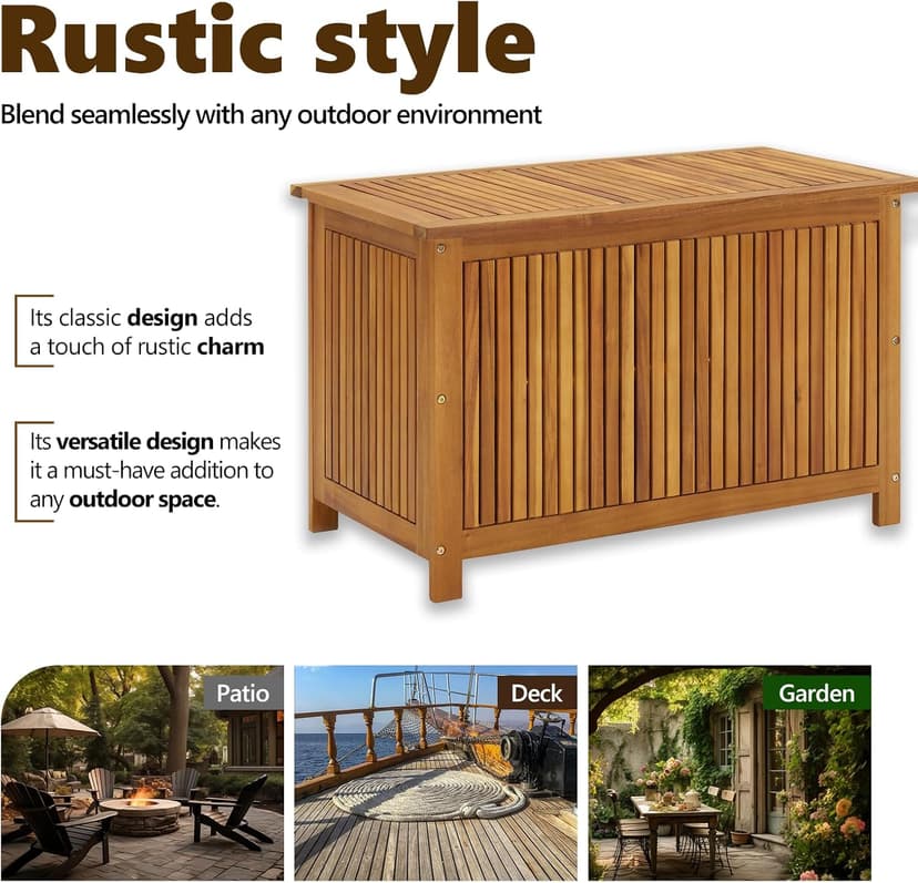 vidaXL Outdoor Storage Box, [Load Capacity Gallon] Deck Box with Lid, Storage Chest with Water-Resistant Bag Inside, 35.4''x19.7''x22.8'', Solid Acacia Wood