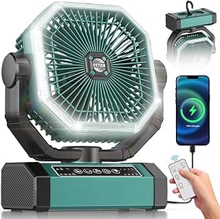 Portable Rechargeable Fan - 9-Inch Camping Fan for Tent, 20000mAh(60Hrs) Battery Operated Fan for Camping, Auto Oscillation Cordless Fan, Tent Fan with Remote/Light, 4 Speeds, 4 Timing, Outdoor