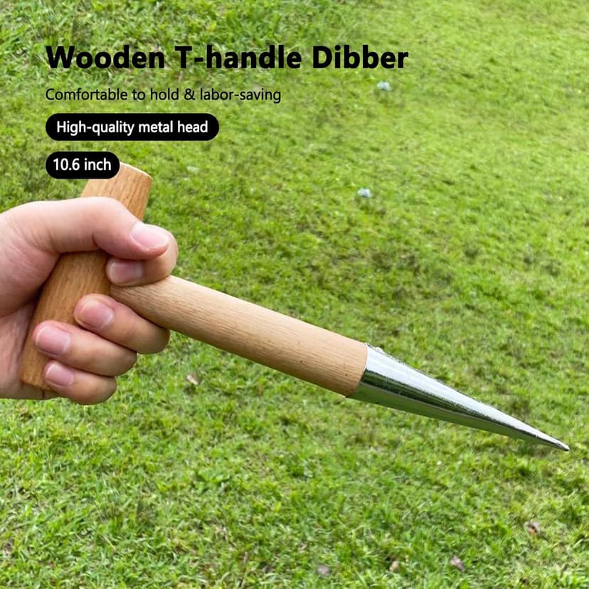 Hand Dibber, Seed Dibber, Garden Dibber, Dibber Garden Tool, Galvanized Alloy Head, Bulb Planter for Planting Flowers Tulips Daffodils Dahlias