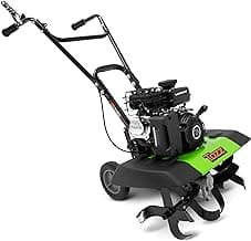 Tazz 35310 2-in-1 Front Tine Tiller/Cultivator, 79cc 4-Cycle Viper Engine, Gear Drive Transmission, Forged Steel Tines, Multiple Tilling Widths of 11”, 16” & 21”, Toolless Removable Side Shields,Green