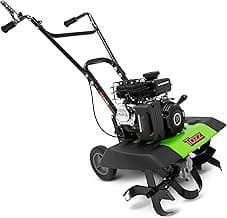 Tazz 35310 2-in-1 Front Tine Tiller/Cultivator, 79cc 4-Cycle Viper Engine, Gear Drive Transmission, Forged Steel Tines, Multiple Tilling Widths of 11”, 16” & 21”, Toolless Removable Side Shields,Green