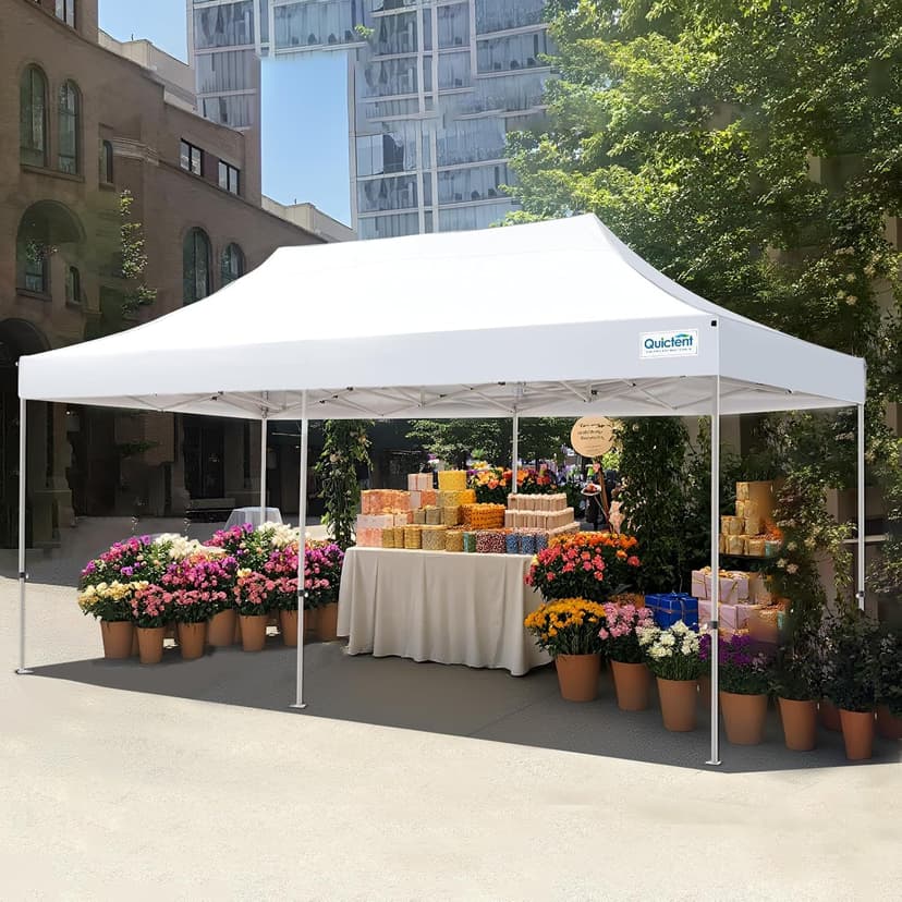 Quictent 10'x20' Heavy Duty Pop up Canopy Tent, Commercial Grade Instant Shelter with Wheeled Bag for Outdoor, Beach, Parties, Markets, 500D Silver Coated UPF 50+ Sun Shield