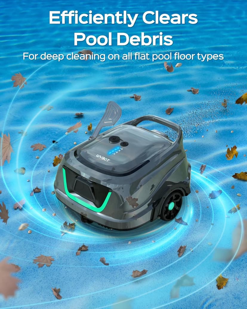 (New Upgraded) WYBOT A1 Cordless Robotic Pool Cleaner, Automatic Pool Vacuum with 120 Mins, Double Filters, LED Indicator, Ideal for Above Ground Flat Pools - Black & Green