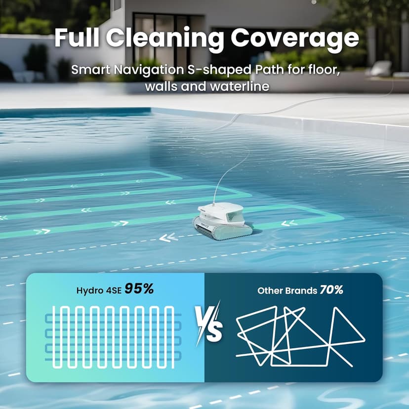 Poolmate Hydro 4 SE Corded Robotic Pool Cleaner, 150W 180μm Class Basket Filter Pool Vacuum with Climbing Walls & Floors, Ideal for Inground Pools Up to 40FT Long Cable