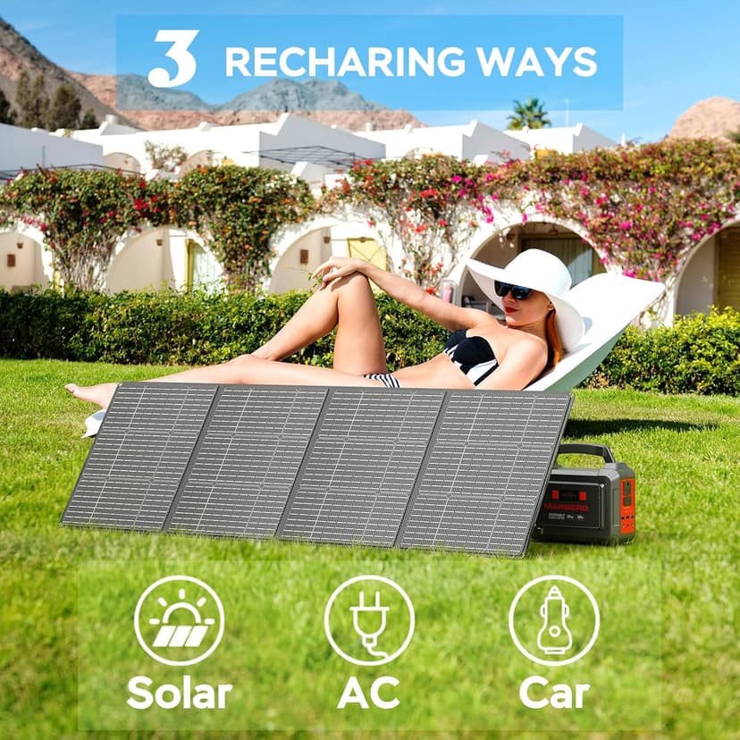 MARBERO Solar Generator 296Wh Portable Power Station with Solar Panel 60W Included Solar Power Bank with AC Outlets 300W Pure Sine Wave with Foldable Solar Panel Set for Camping Home Outdoor Emergency