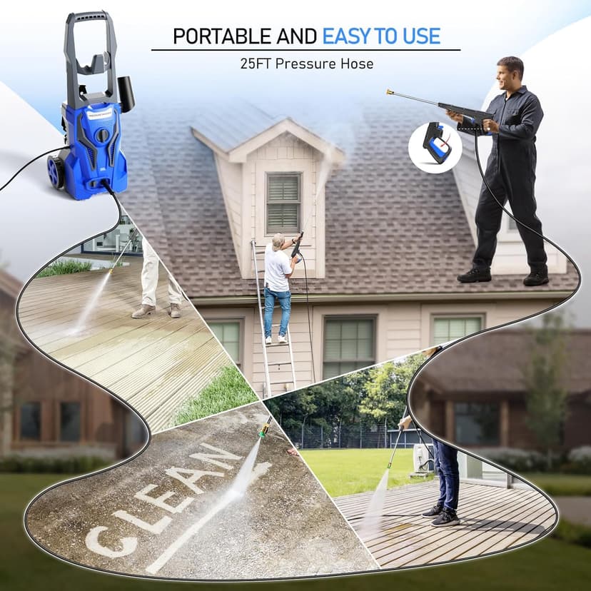 4800PSImax 3.2GPM Pressure Washer Powered - Electric Power Washer for Cars Washing with 25FT Pressure Hose, Blue