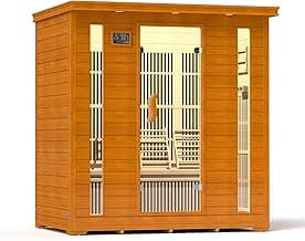 4 Person Infrared Sauna Room, Low EMF FAR Infrared Sauna for Home, Canadian Hemlock Wooden Indoor Sauna, with 10 Heating Panel, 2 LCD Panel, Bluetooth Speaker, 7 Therapy Light