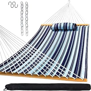 SZHLUX Outdoor Quilted Fabric Hammock with Spreader Bars and Detachable Pillow and Chains,Outdoor Patio Backyard Poolside, 450 LBS Weight Capacity, Catalina Beach