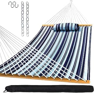 SZHLUX Outdoor Quilted Fabric Hammock with Spreader Bars and Detachable Pillow and Chains,Outdoor Patio Backyard Poolside, 450 LBS Weight Capacity, Catalina Beach