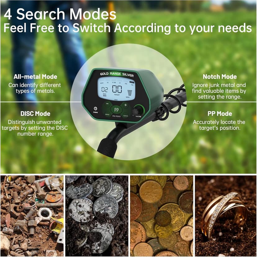 Housiwill Metal Detector, Metal Detector for Adults Professional with LCD Display, IP68 Waterproof Metal Detector, 4 Professional Mode with Higher Accuracy DSP Chip