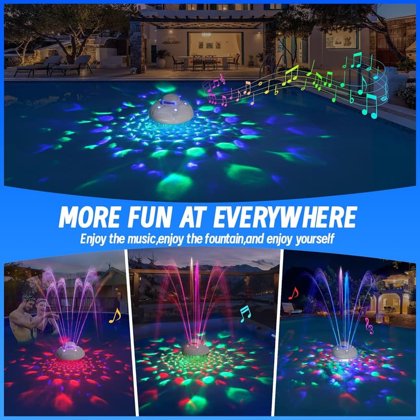 KingSom 3 in 1 Bluetooth Pool Speaker with Pool Fountain Light, 10000mAh Floating Pool Speaker, IP68 Waterproof Hot Tub Speakers, Loud Sound, BT5.4,24H Playtime Rechargeable pool Water Fountain, White