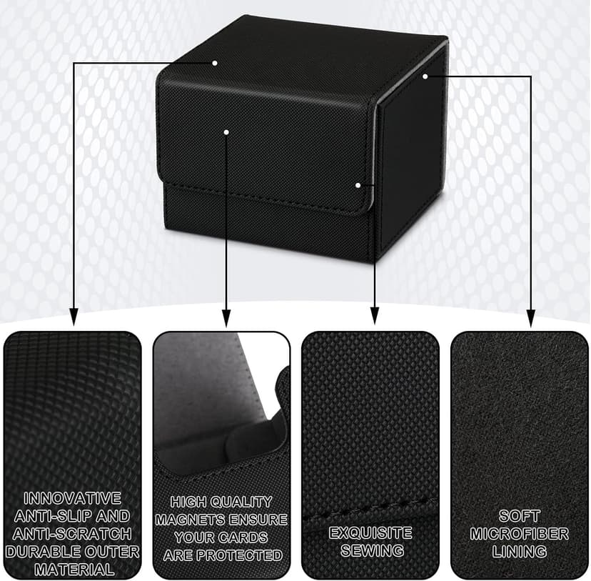 Weewooday 2 Boxes Leather Deck Card Boxes Large Size Fit 100 Plus Sleeved Cards Deck Game for Collectible Playing Compatible with Mtg Tcg(Horizontal,Black, White)