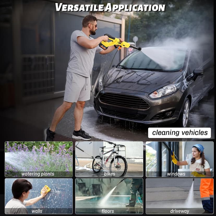 Cordless Pressure Washer for DeWalt 20V Max Battery, Portable Cordless Power Washer 1000PSI, Handheld Car Pressure Washer with 6-in-1 Nozzle for Patio Car Floor Fence Deck Indoor(Tool Only)