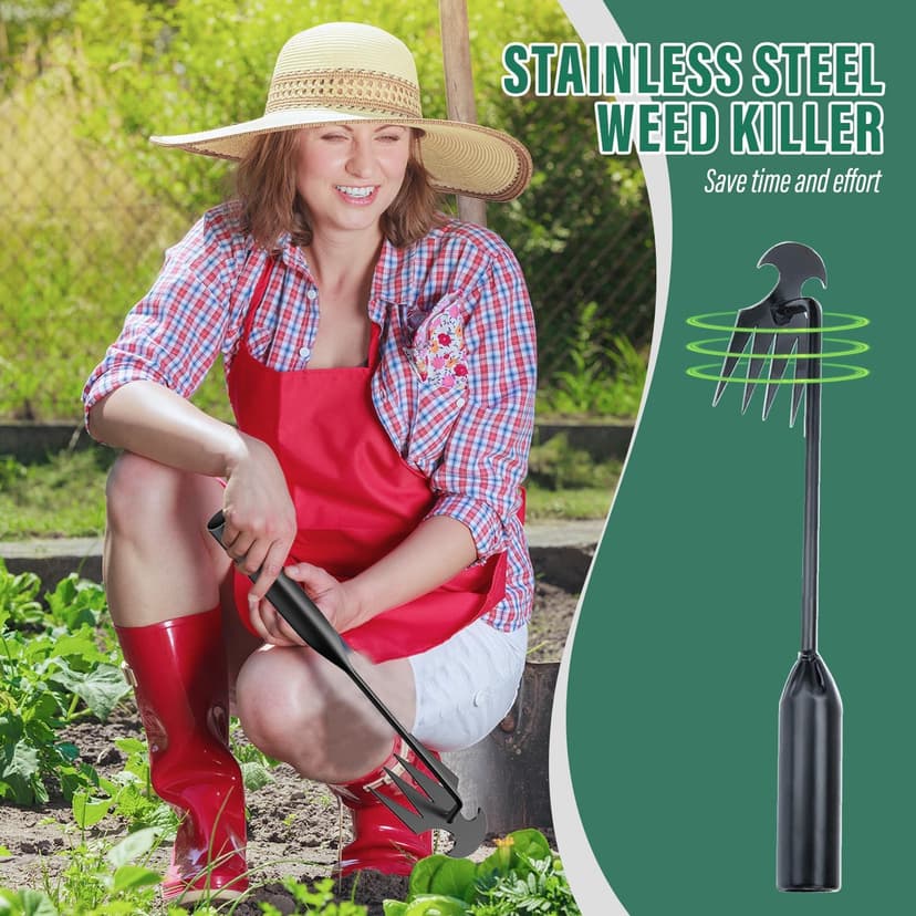Manual Weed Remover Tool for Lawn and Garden, 2025 Upgrade Garden Weed Pulling Tool Uprooting Weeding Tool,Weed Puller Tool 4 Tooth Manganese Steel for Gardening Backyard Farm (19.7in)