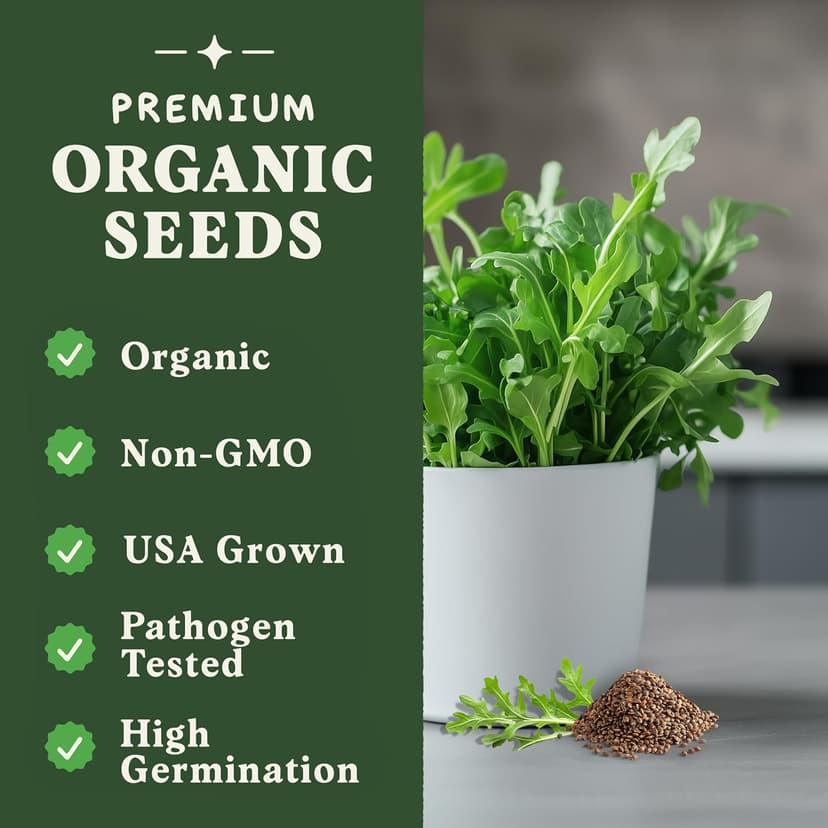 Organic Arugula 'Slow Bolt' Seeds for Planting Indoor and Outdoor, Non-GMO and USDA Certified Herb Seed Packet for Hydroponic Garden Indoor or Planting Outdoors (Slow Bolt Arugula)