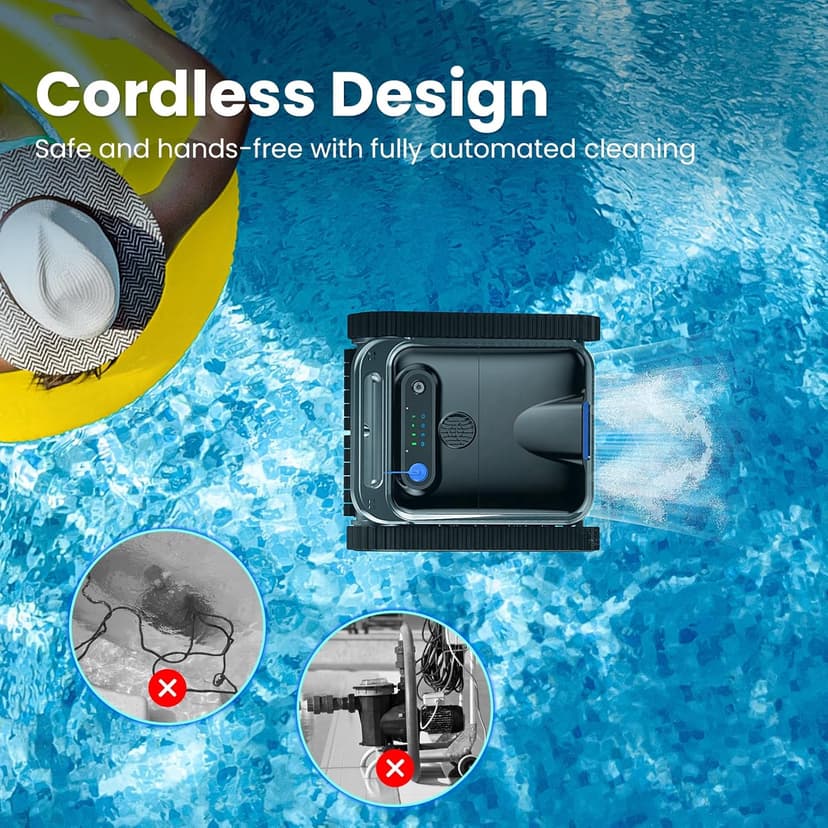 Y50S Robotic Pool Cleaner, Cordless Pool Robot Vacuum with Upgraded Motors, 240min Runtime, Wall Climbing & Waterline Cleaning, Intelligent Route Planning, for Inground Pools up to 2000 Sq.ft