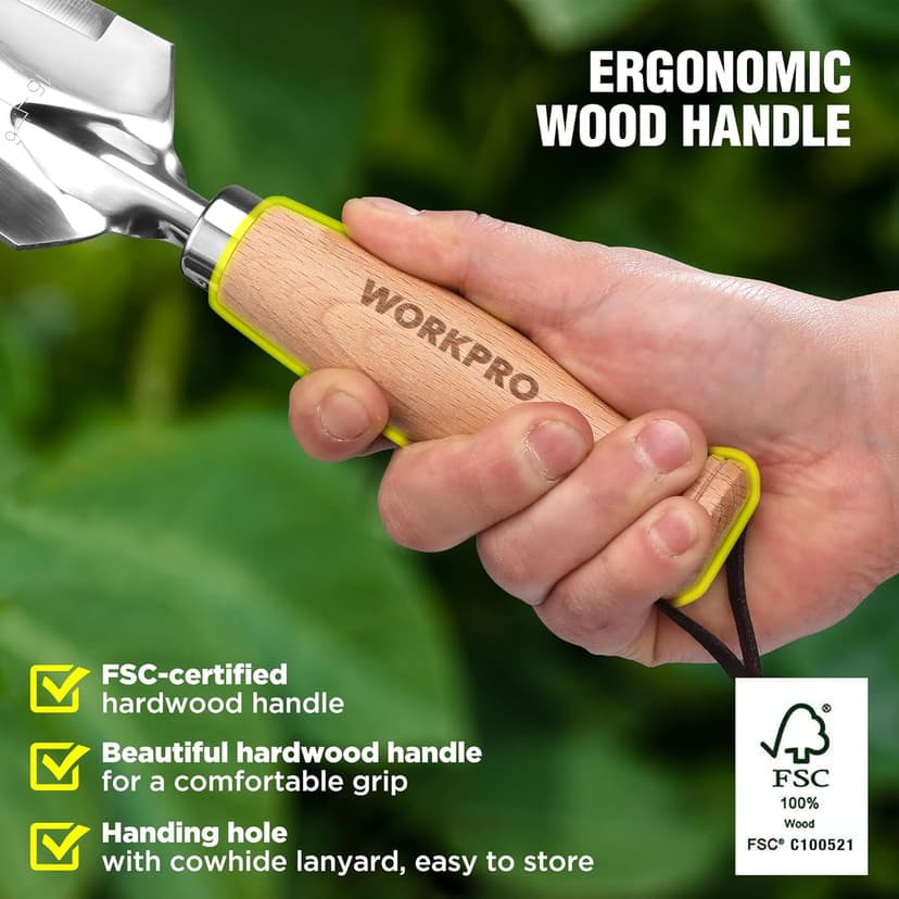 WORKPRO 12.5" Weeder Puller Tool with Wood Handle, 4-in-1 Polished Stainless Steel Garden Trowel, Hori Hori Garden Knife for Easy Weeder Removal, Planting, Weeding, Small Gardening Hand Tools