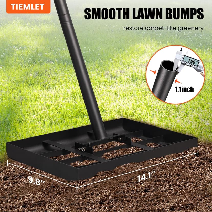 Lawn Leveling rake, 14.1"×9.8" Heavy Duty Lawn Leveling Rake, 38.4 to 74.9 Inches Adjustable Handle, Lawn Leveling Tool, Landscape Rake for Farm, Garden, Golf Course