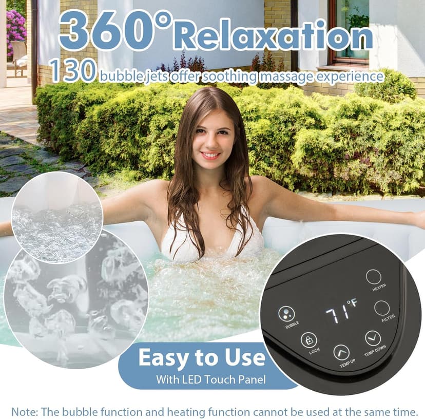GYMAX Hot Tub, Inflatable Hot Tub with 130 Soothing Bubble Air Jets, Insulated Lockable Cover, Ground Mat & Filter Cartridges, Outdoor Blow Up Spa Tub for Backyard, Patio (Square, 4-6 Person)