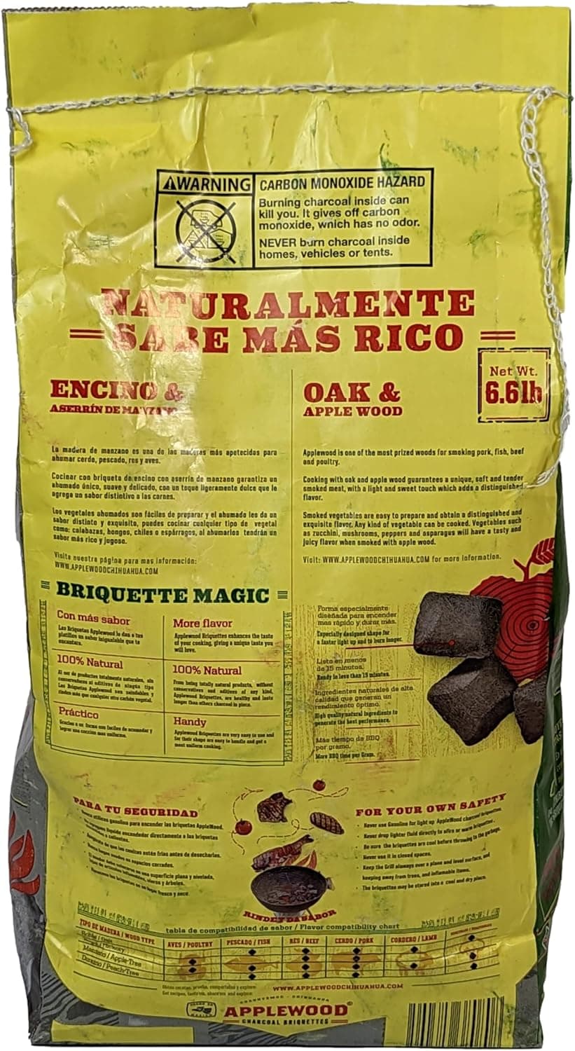 6.5 Lb Oak & Applewood Charcoal Briquettes for Beef, Pork, Fish, Steaks, Ribs & More, 100% All-Natural, Quick & Easy Lighting for Outdoor BBQ, Smoker, Tailgating, Camping by Billy Buckskin Co.