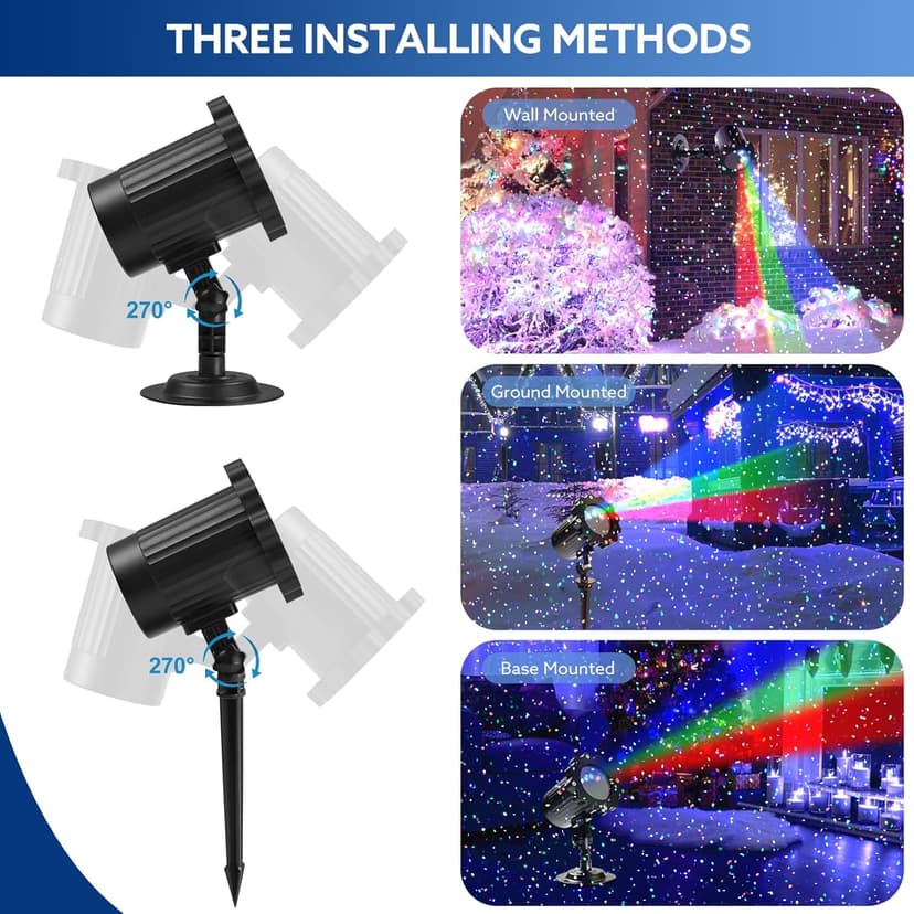 Outdoor RGB Laser Projector Lights, Moving 3 Color Starry Sky & Firefly Effects Projection Light with RF Control, IP65 Outdoor Holiday Landscape Decor for Christmas Halloween Parties Garden New Year
