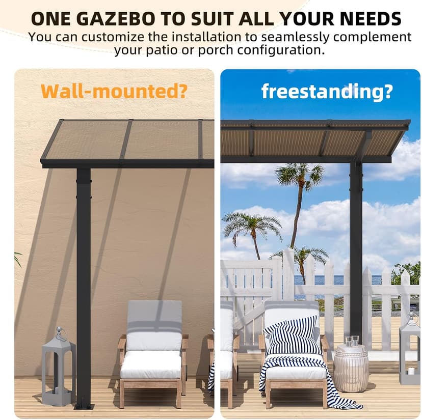 AECOJOY 8' x 5' Gazebo Outdoor Pergola for Patio, Freestanding Lean to Hard Top Grill Gazebo Carport Pergolas and Gazebos Clearance with Roof, Small Wall-Mounted Heavy Duty Awnings for Patio, Decks