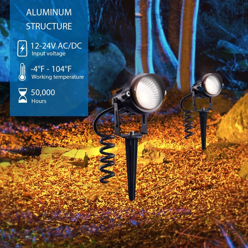 SUNVIE 12W LED Landscape Lights Low Voltage (AC/DC 12V) Waterproof Garden Pathway Lights Super Warm White (900LM) Walls Trees Flags Outdoor Spotlights with Spike Stand (8 Pack)