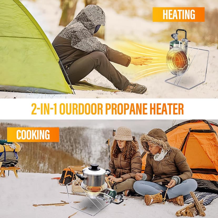 15,000 BUT Multi-Use Portable Propane Heater/Cooker, Outdoor Gas Heater with 8 FT Hose Piezo Ignitor Tip-over Protection Propane Heater for Garage, Patio, Camping, Hunting, Ice Fishing