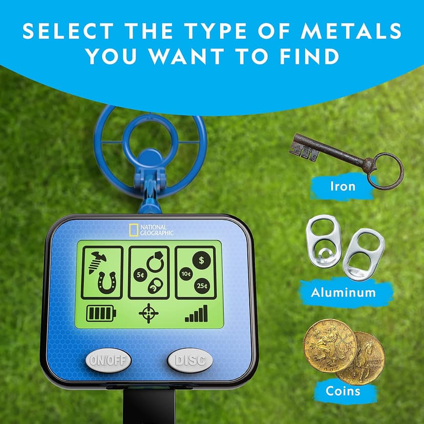 NATIONAL GEOGRAPHIC Metal Detector for Kids - 7.4" Waterproof Metal Detector Coil, Lightweight Gold Detector with Pinpoint Function & LCD Display, Beach Metal Detector (Amazon Exclusive)