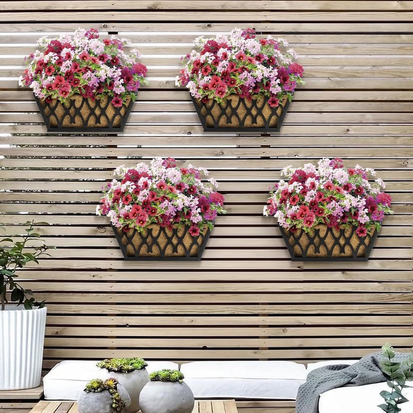 4 Pack 12 Inch Window Boxes Planters Railing Planter Box with Coco Liners Deck Railing Planter Boxes Balcony Hanging Flower Box for Outdoor Plants Garden Decor