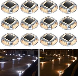 AGPTEK Solar Driveway Lights Outdoor 12 Pack, 2 Color Modes LED Deck Dock Marine Waterproof Driveway Marker Lights for Step Sidewalk Stair Garden Pathway Walkway Yard (Warm White/Cool White)