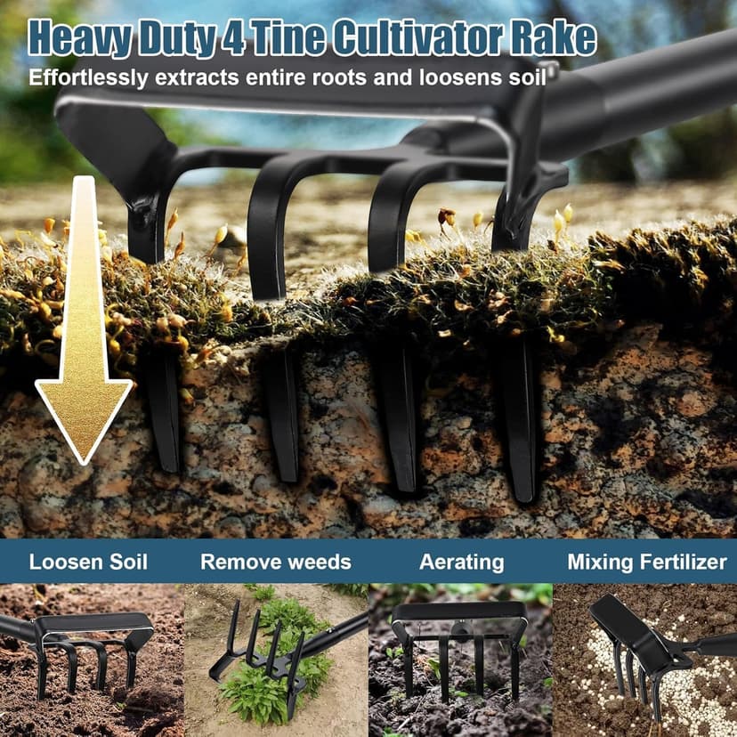 Garden Hoe Tool - Heavy Duty 2 in 1 Hula Scuffle Hoes with Cultivator Tiller for Weeding Grass,Loosening Soil,Sharp Blade,36-60” Long Handle,Push Pull Action Hoe with Scraper Rake for Gardening