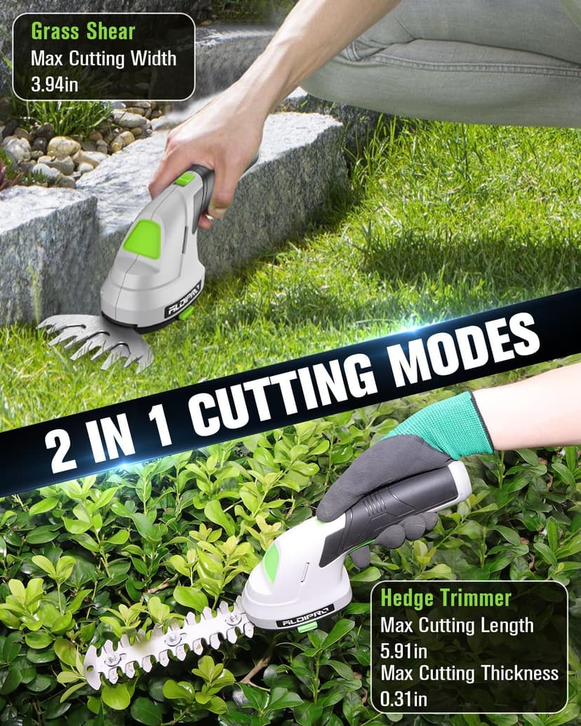2-in-1 Cordless Hedge Trimmer and Grass Shears 7.2V Handheld Small Electric Bush Trimmer, 2.0Ah Rechargeable Battey Powered Shrub Trimmers for Garden, Yard, Lawn Care